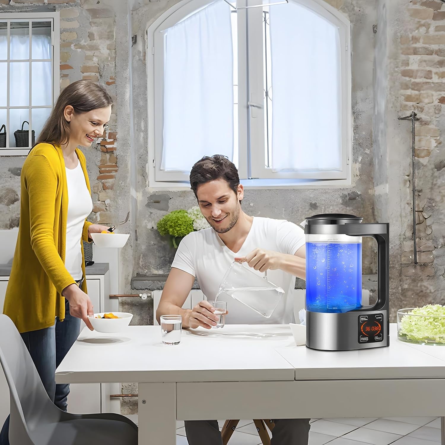 Hydrogen Water Generator, 2L Large Capacity Hydrogen Rich Water Machine Water Ion Generator Portable Ionizer Maker Machine with Thermostat Function & Touch Control LED Display for Office Families