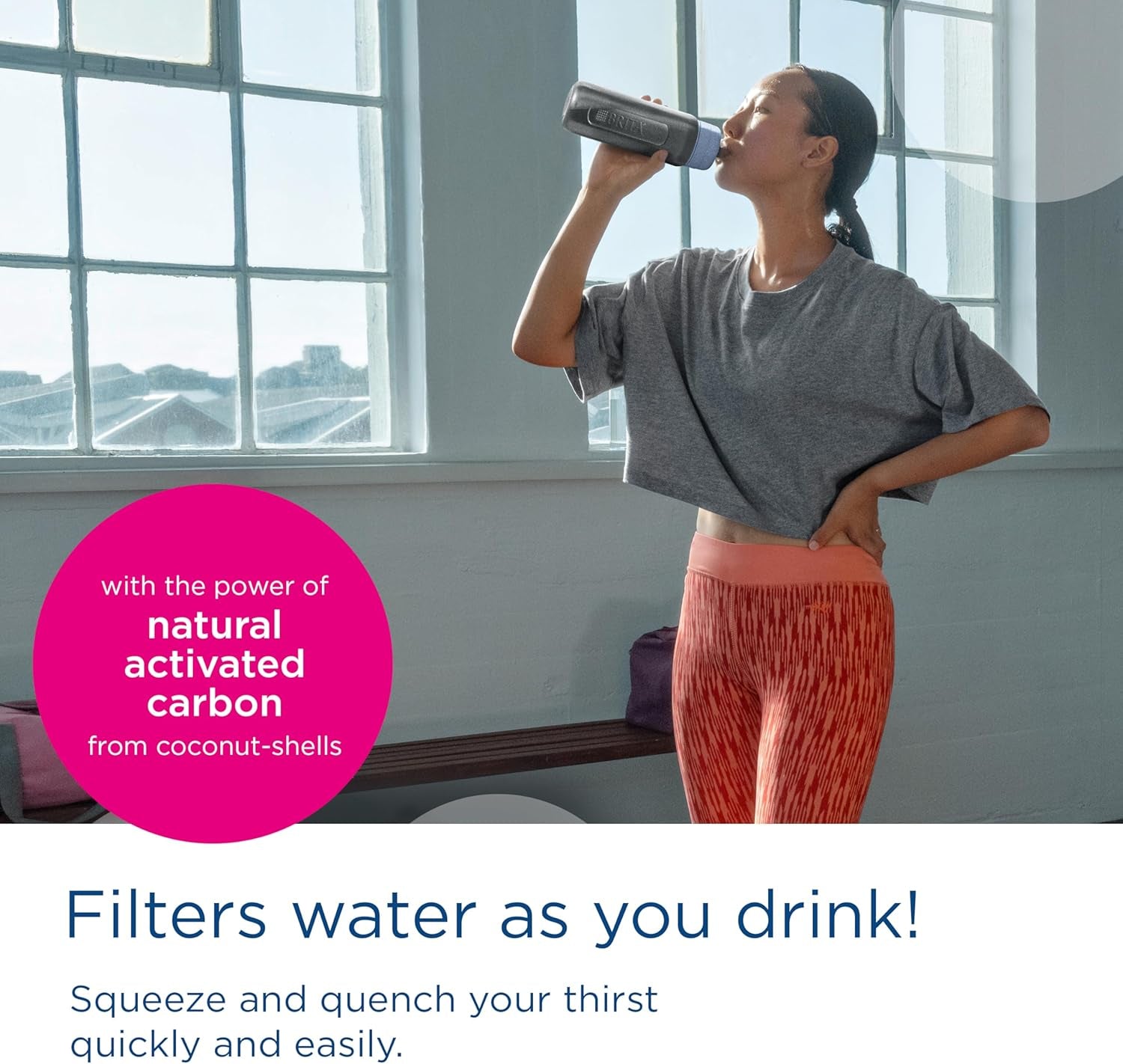 Sports Water Filter Bottle Model Active Dark Green (600Ml) Incl. 2X Microdisc Filters - Squeezable Bpa-Free On-The-Go Bottle, Filters Chlorine, Organic Impurities, Hormones & Pesticides