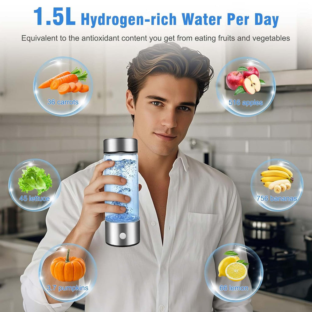 Hydrogen Water Bottle, 420ML Portable Hydrogen Water Generator with 3-Minute Electrolysis, USB Rechargeable, SPE PEM Technology, Hydrogen-Rich Water for Home, Office, Travel