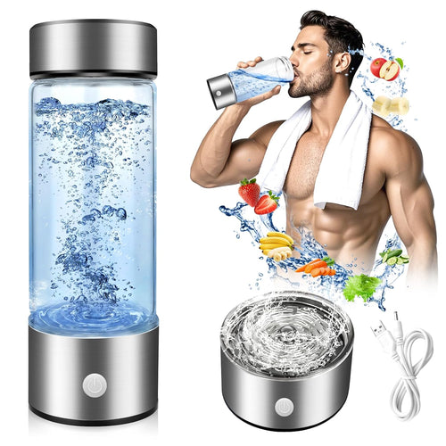 Hydrogen Water Bottle, 420ML Portable Hydrogen Water Generator with 3-Minute Electrolysis, USB Rechargeable, SPE PEM Technology, Hydrogen-Rich Water for Home, Office, Travel