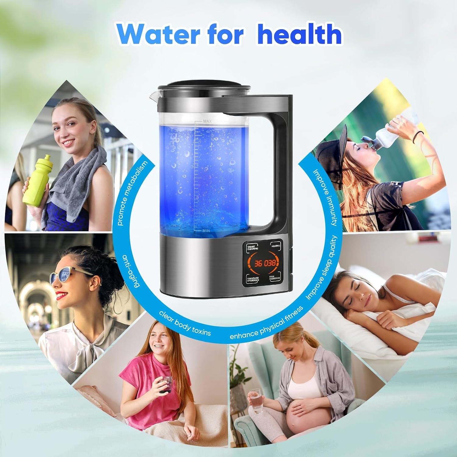 Hydrogen Water Generator, 2L Large Capacity Hydrogen Rich Water Machine Water Ion Generator Portable Ionizer Maker Machine with Thermostat Function & Touch Control LED Display for Office Families
