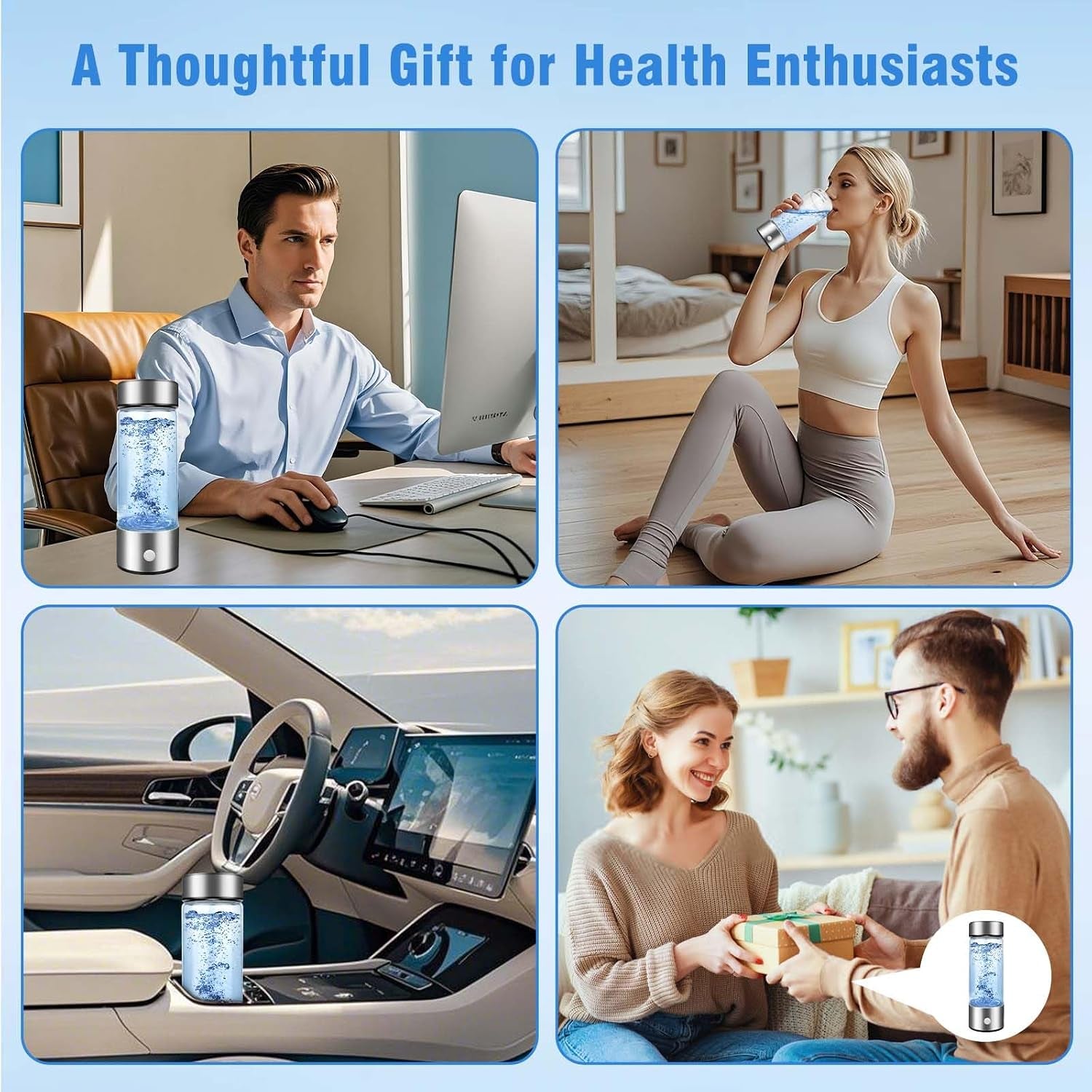 Hydrogen Water Bottle, 420ML Portable Hydrogen Water Generator with 3-Minute Electrolysis, USB Rechargeable, SPE PEM Technology, Hydrogen-Rich Water for Home, Office, Travel