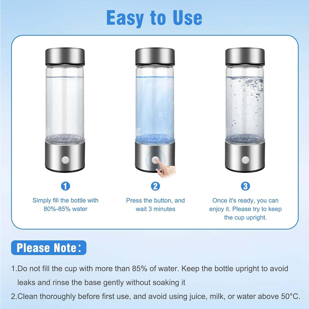 Hydrogen Water Bottle, 420ML Portable Hydrogen Water Generator with 3-Minute Electrolysis, USB Rechargeable, SPE PEM Technology, Hydrogen-Rich Water for Home, Office, Travel